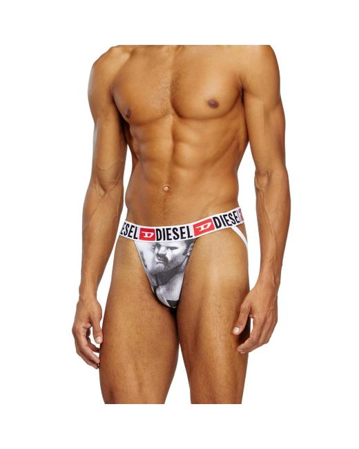 DIESEL Blue Jock Strap With Graphic Print for men