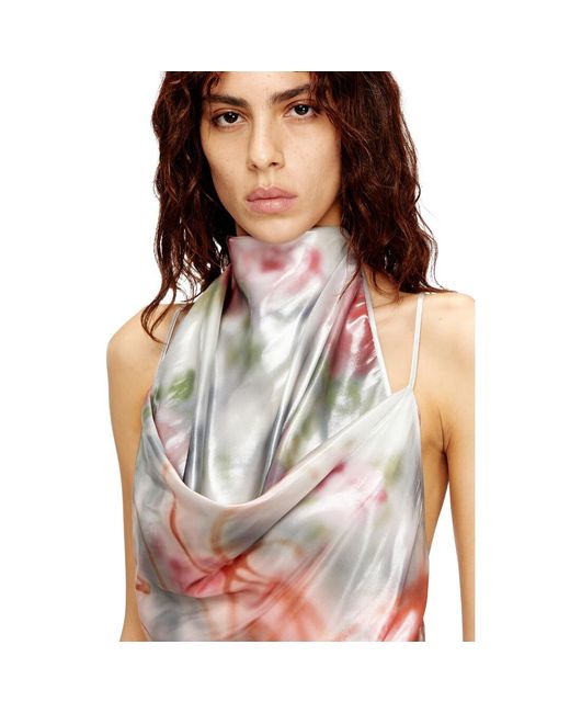 DIESEL Multicolor Metallic Short Dress With Blurred Rose Print