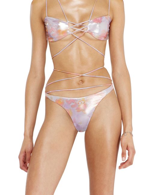 DIESEL Multicolor Strappy Metallic Bikini Bottoms With Floral Print