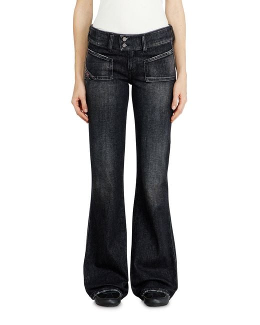 DIESEL Black Bootcut Jeans Low Waist D-Hush, /Dark, Zip Fly