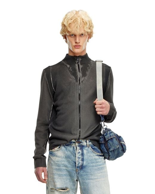 Cardigan zippé en coton traité DIESEL pour homme en coloris Black