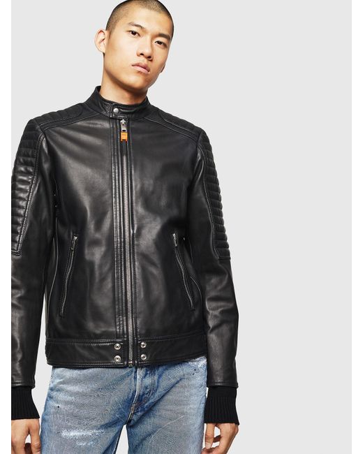 DIESEL Black L-shiro Panelled Leather Biker Jacket for men