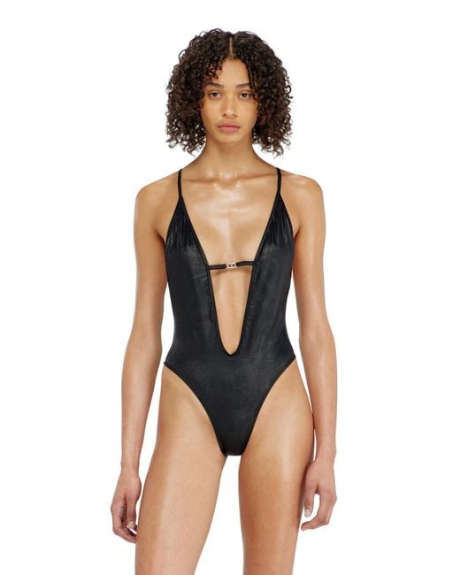 DIESEL Blue Plunge-Neck Swimsuit