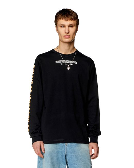 DIESEL Black Long-sleeve T-shirt With Mixed Logos for men