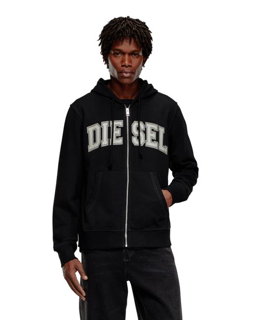 DIESEL Black Zip-up Hoodie With Collegiate Graphics for men