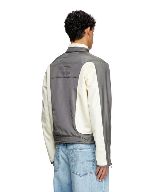 DIESEL Gray Colour-block Biker Jacket With Piping for men