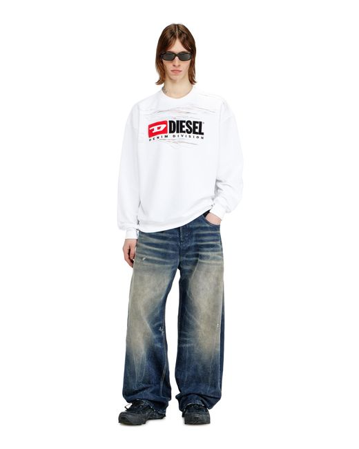 DIESEL White Sweatshirt With Devorèe Floating Threads for men
