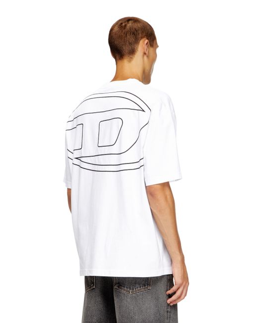 DIESEL White T-Shirt With Maxi Oval D Embroidery for men