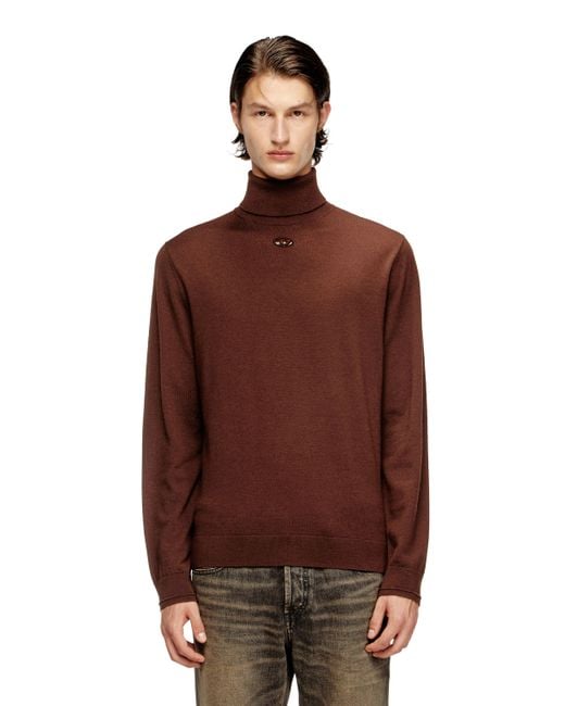 Pull à col roulé en laine avec logo ajouré DIESEL pour homme en coloris Brown