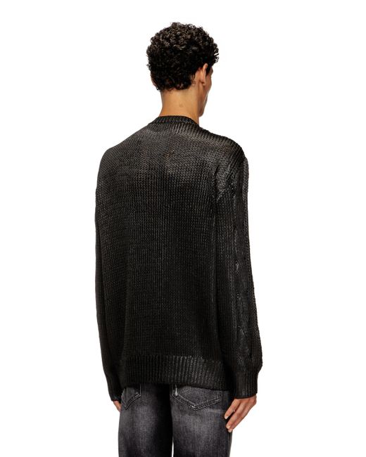 DIESEL Black Cable-Knit Jumper With Shiny Effect for men
