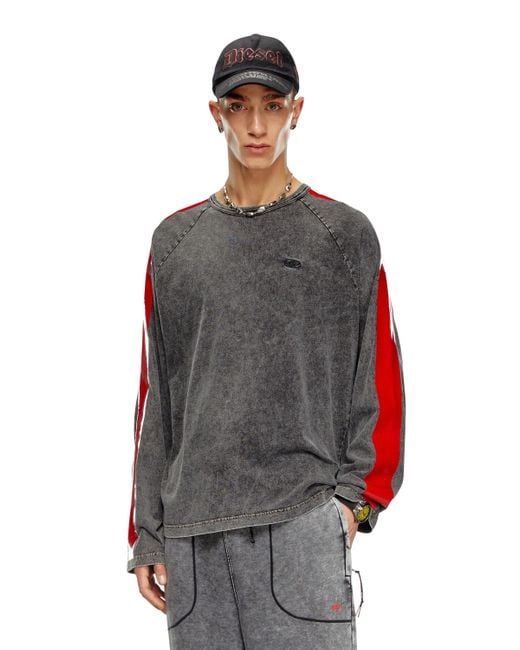 DIESEL Gray Long-Sleeve T-Shirt With Glossy Bands for men