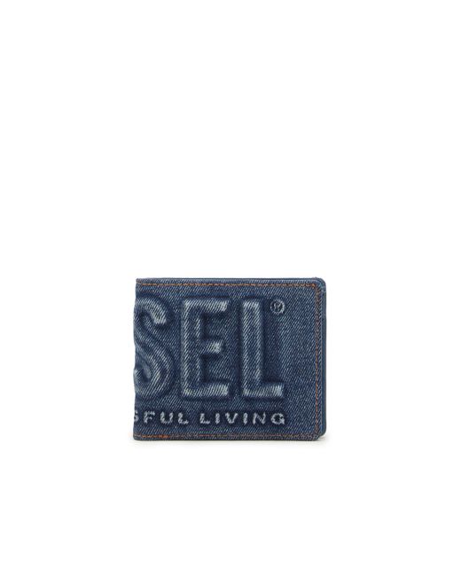 DIESEL Blue Bi-fold Wallet In Logo-embossed Denim for men