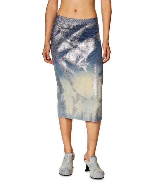 DIESEL Blue Knit Pencil Skirt With Metallic Effects