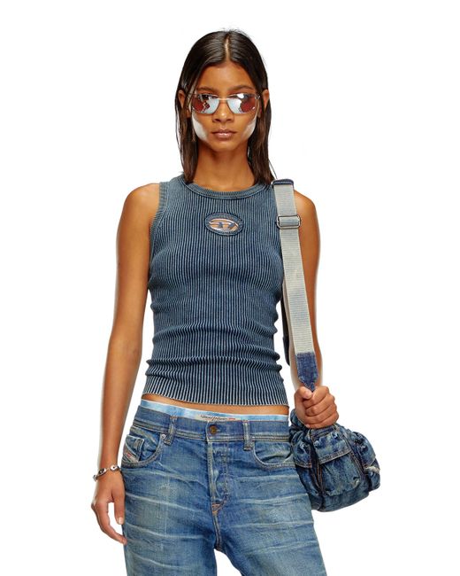 DIESEL Blue Anchor-A-Sl Ribbed Cotton Tank Top