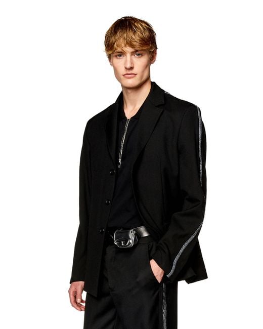DIESEL Black Cool Wool Blazer With Denim Inserts for men