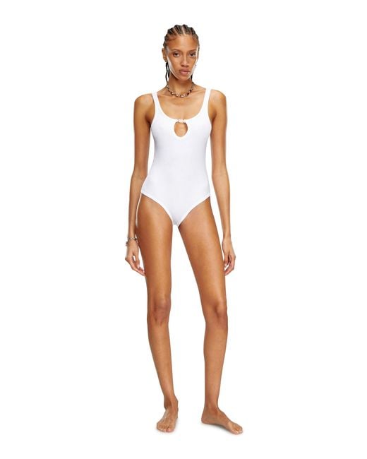 DIESEL White Ribbed Bodysuit With Oval D Plaque