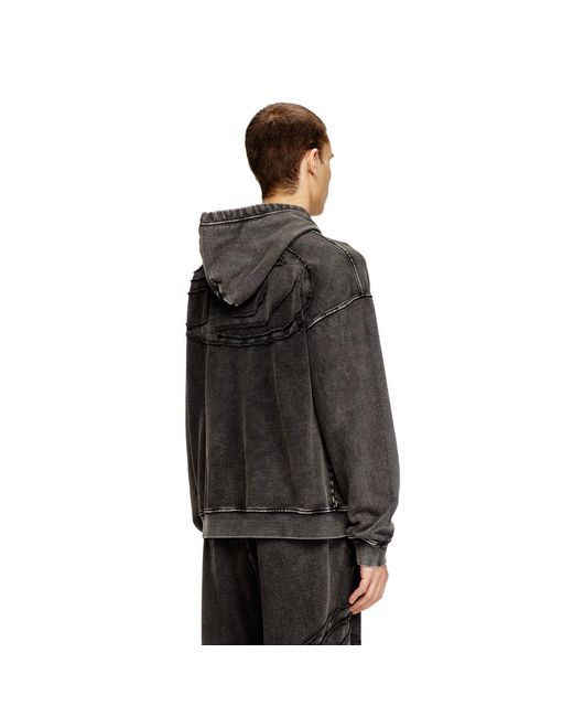 DIESEL Black Hoodie With Raw-Cut Back Patch for men