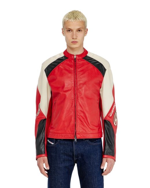 DIESEL Red Biker Jacket for men