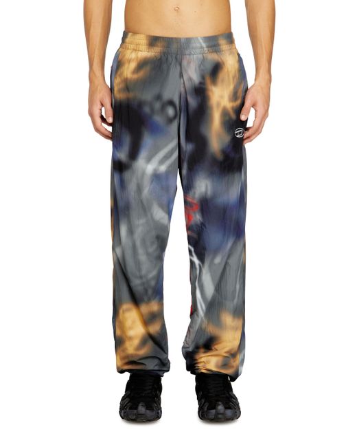 DIESEL Blue Nylon Pants With All-Over Print for men