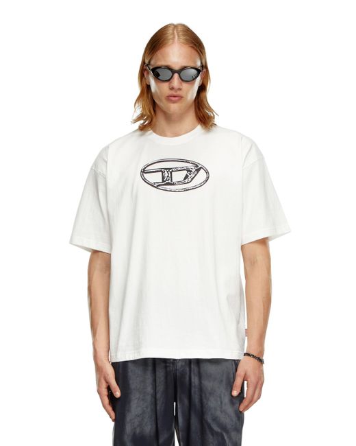 T-shirt délavé avec imprimé Oval D DIESEL pour homme en coloris White