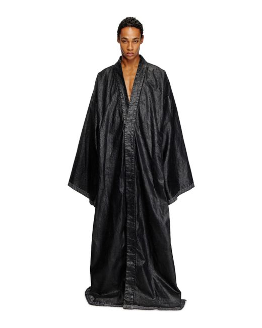 DIESEL Black Denim Kimono Coat With Coated Front