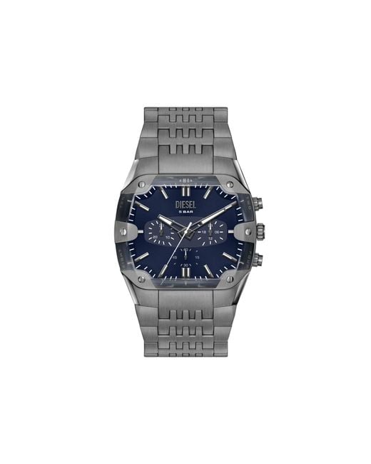 DIESEL Blue Spiked Cushion Gunmetal Stainless Steel Watch for men