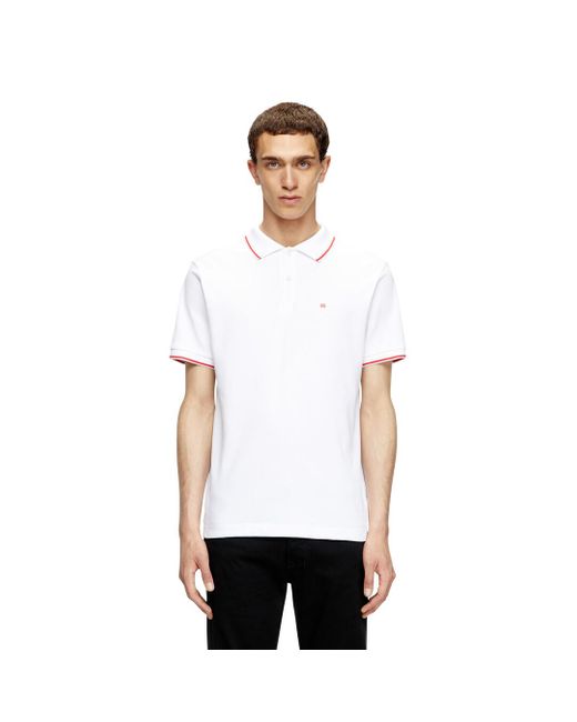 DIESEL White Polo Shirt With Micro Embroidery for men