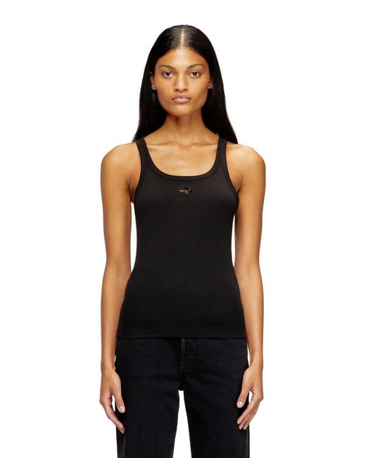 DIESEL Black Slim Tank Top With Laser-Cut Oval D