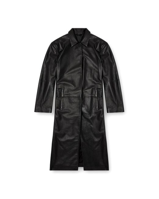 DIESEL Black Long Padded Leather Coat