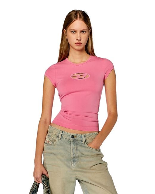 T-shirt con logo peekaboo di DIESEL in Pink