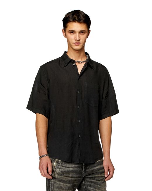 DIESEL Black Short-sleeve Linen Shirt for men