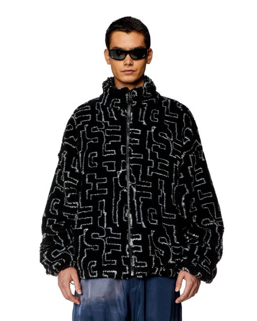 DIESEL Black Teddy Fleece Jacket With Monogram for men