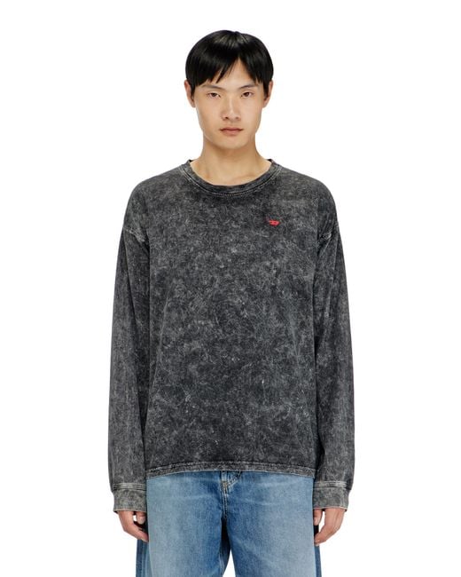 DIESEL Black Long Sleeve Top With Treated Effect for men