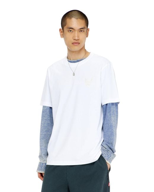 DIESEL White Cotton T-Shirt With Chest Logo Motif for men
