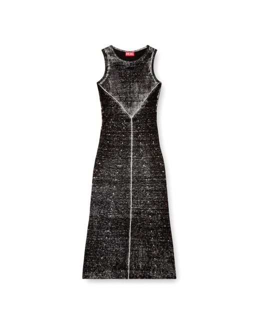 DIESEL Black 'M-Rab' Midi Dress Made Of Linen Yarn