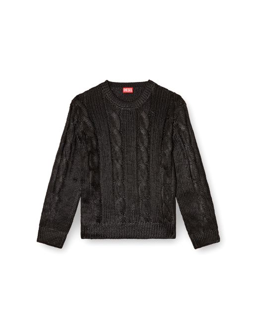 DIESEL Black Cable-Knit Jumper With Shiny Effect for men