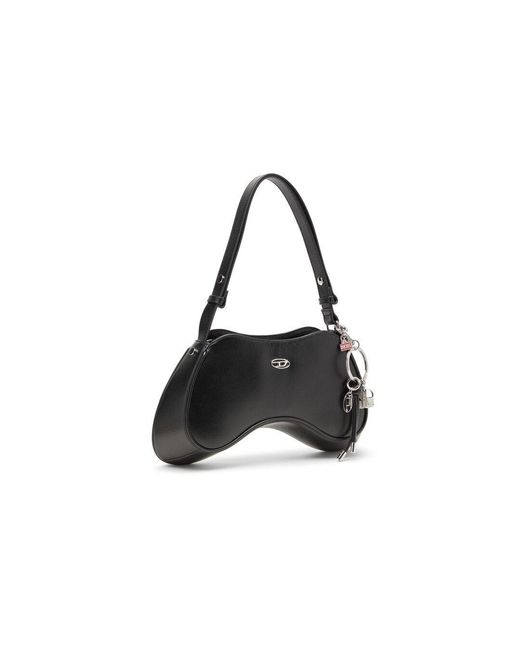 DIESEL White Metal Keyring Charm With Padlock Design