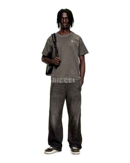 DIESEL Gray Crew Neck Cotton T-Shirt With Print for men