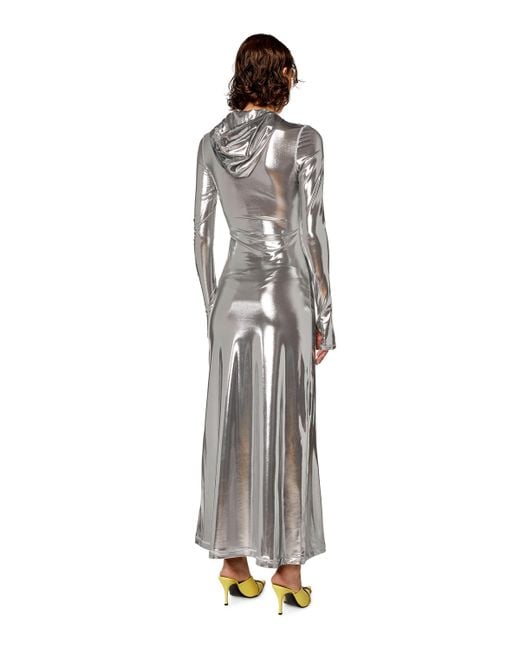 DIESEL White Hoodie Dress With Shiny Foil Coating
