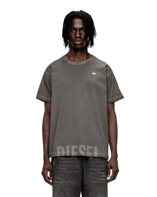 DIESEL Gray Crew Neck Cotton T-Shirt With Print for men