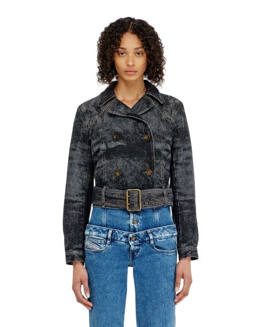 DIESEL Blue Cropped Denim Jacket With Belt
