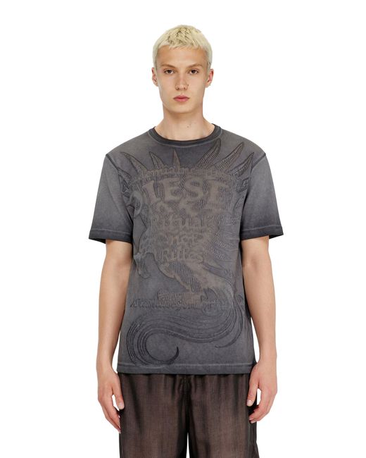 DIESEL Gray Jersey T-Shirt With Embossed Graphic for men
