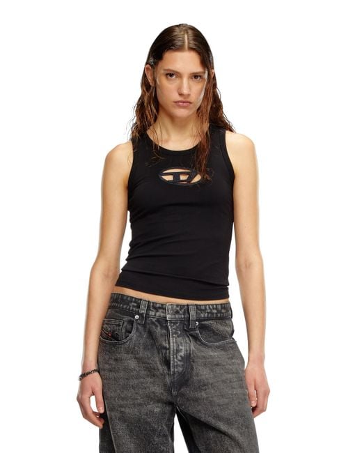 DIESEL Tank Top With Cut-Out Oval D Logo Black