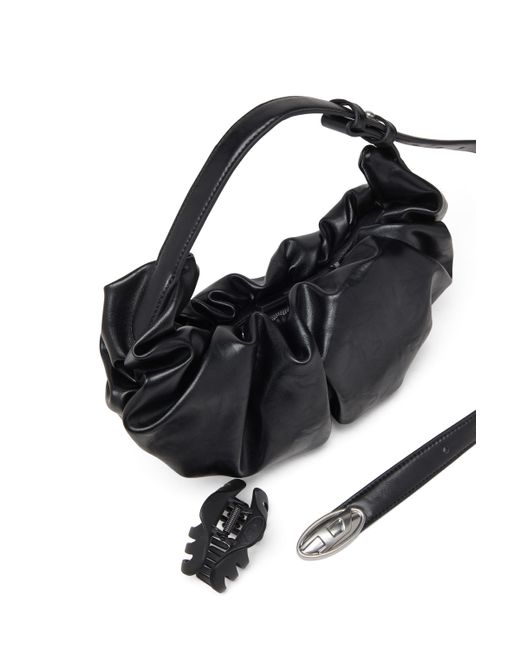 DIESEL Black Grab-d S-small Scrunched Hobo Bag In Shiny Pu