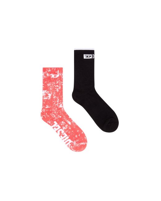 DIESEL Red Two-pack Ribbed Socks Plain And Mottled for men