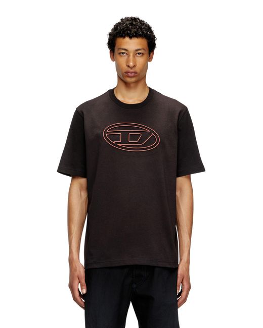 DIESEL Black T-Shirt With Embossed Oval D for men