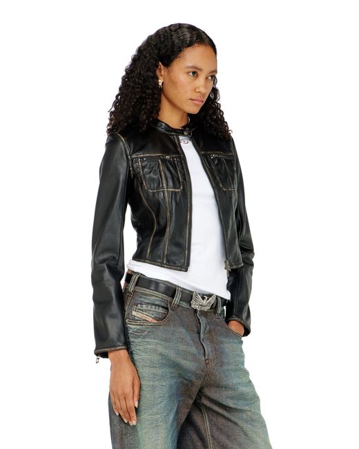 DIESEL Black Cropped Distressed Biker Jacket