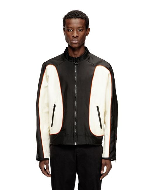 DIESEL Black Nylon Jacket With Color Block And Piping Details for men