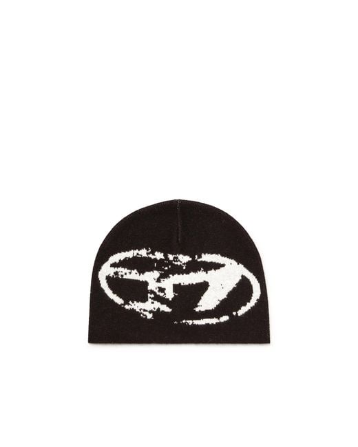 DIESEL Black Wool-Blend Beanie With Oval D Logo