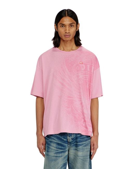 DIESEL Red Relaxed T-Shirt With Pigment Prints for men